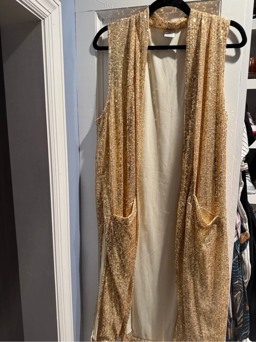Anna and Ava Gold Sequin sleeveless Long vest cover